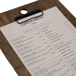 Houten Menuplank met Stalen Klem